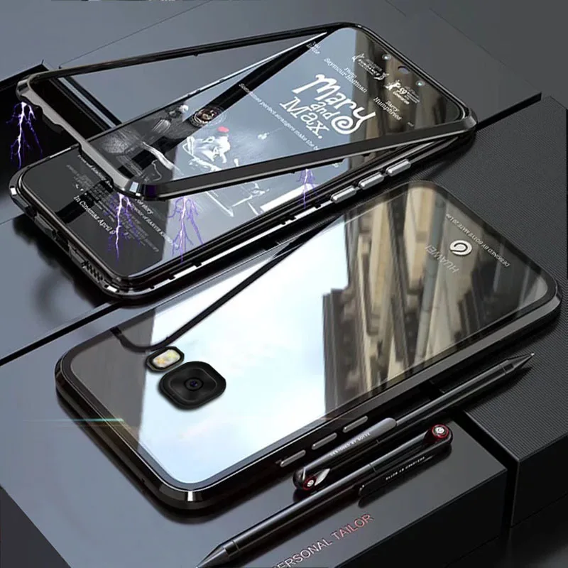 

YonLinTan Coque cover Case For Samusng galaxy C7 C9 Pro C7Pro C9Pro Metal magnetic Frame adsorption tempered glass cases