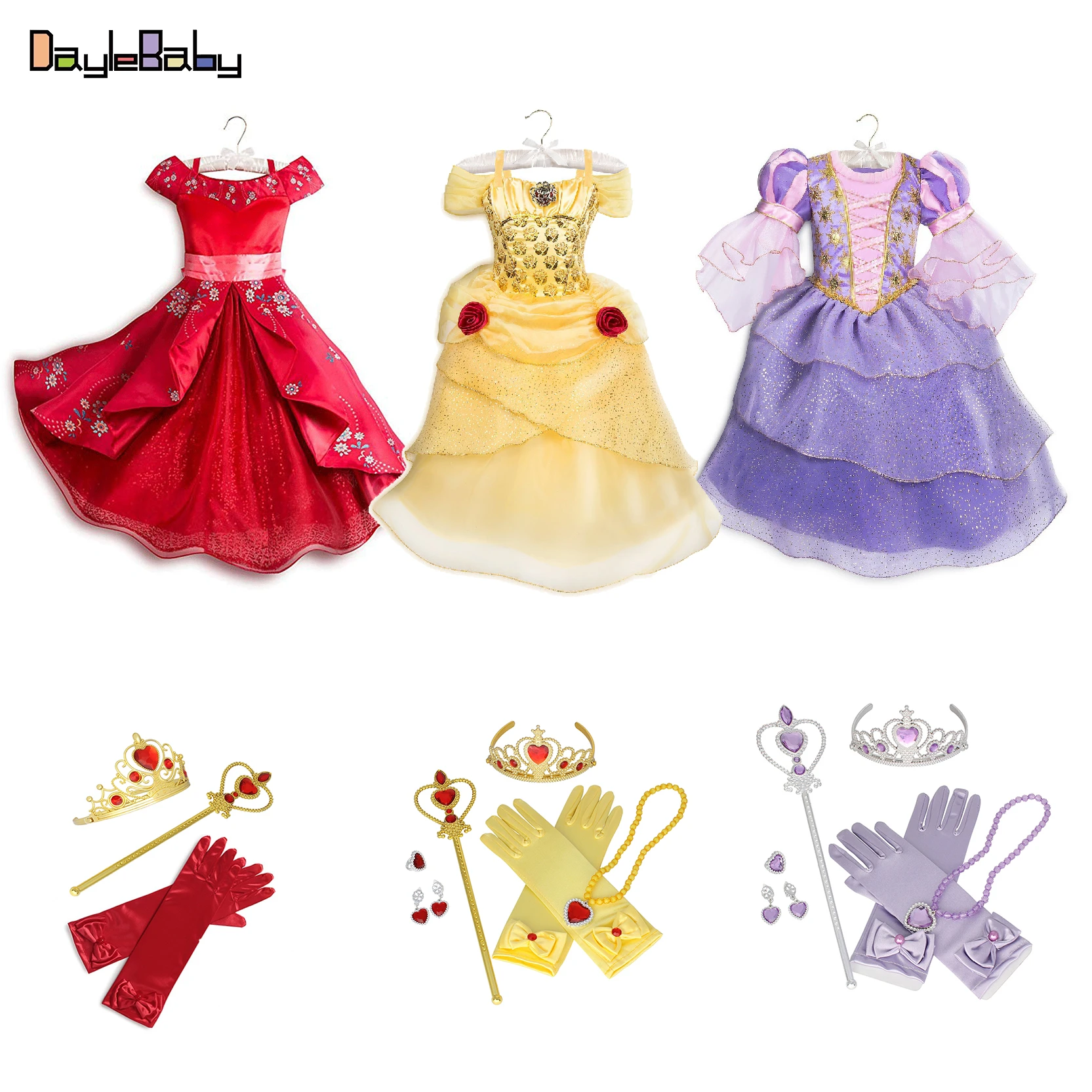 Princess Costume For Kids Belle Sofia Elena Red Of Avalor Royal Ball Gown Girls Cosplay Dress Rapunzel Fancy Girls Costume Dresses Aliexpress