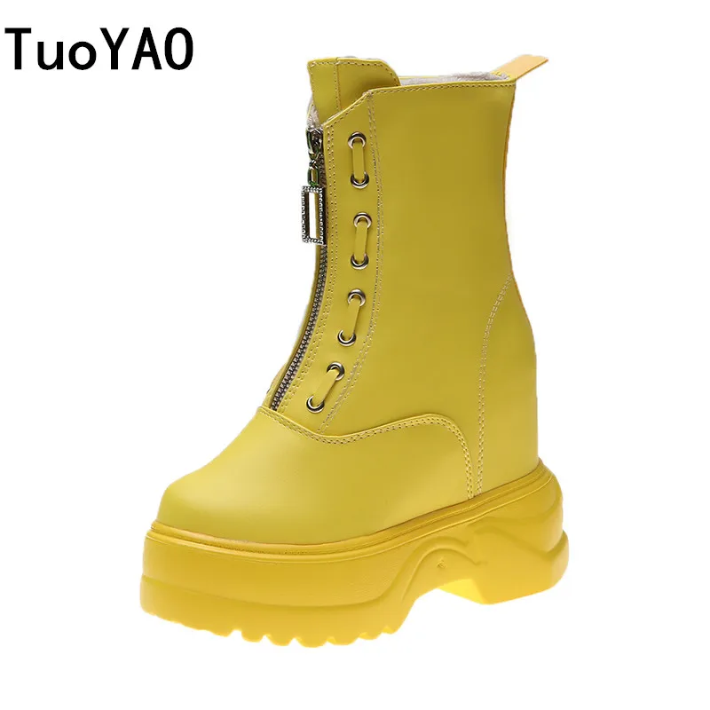 

2019 Women Ankle Boots British Thick Sole Patent Leather Sneakers Height Increased Platform Boots Winter 10cm Zipper Casual Boot