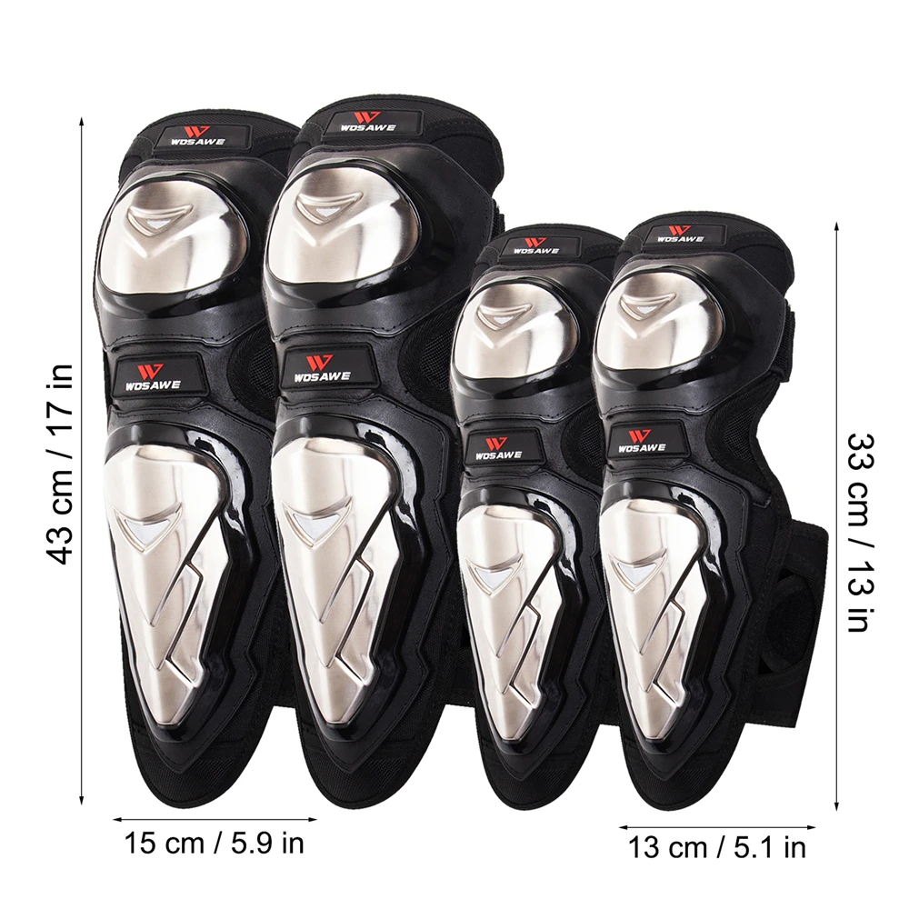 4PCS Set WOSAWE 4 шт./компл. Нержавеющая сталь локоть наколенники s мотоциклетные наколенники броня для гоночного мотоцикла Защитное снаряжение для коленей протектор комплект - Цвет: 4PCS Set