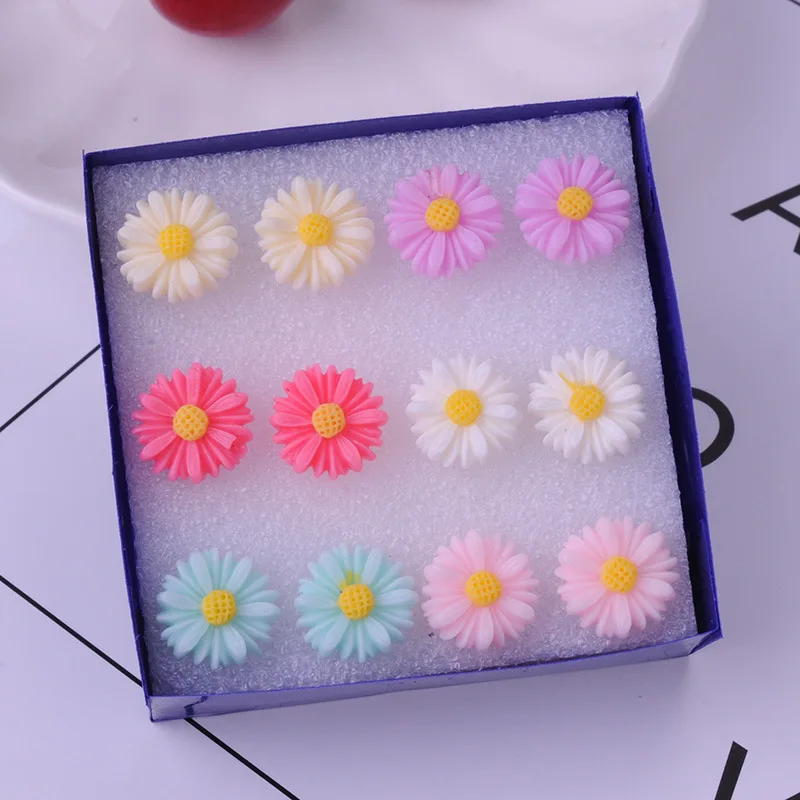 8Seasons New Fashion Colorful Rose Chrysanthemum Flower Plastic Stud Earrings Set For Women Party Club Earrings Jewelry,1Set - Metal Color: 12