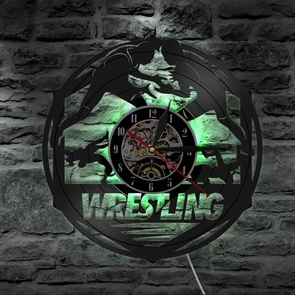 Wrestling Combat Sport Vinyl Record Wall Clock Modern Design Art Handmade Time Clock Freestyle Fight 3D Wall Watch Fighter Gift