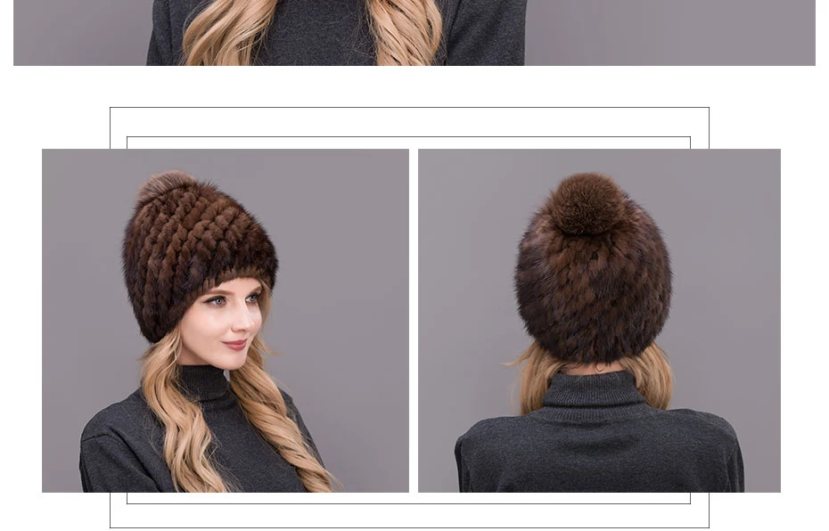 heißer Stil Mode Winter Warme Frauen Stricken Caps Nerz hüte 3 Farben Erhältlich ANANAS FORM HUT MIT FUCHS Bommel