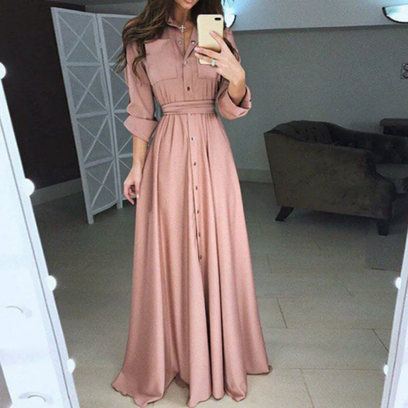 Women Summer Shirt Style Maxi Dress Long Sleeve Casual Loose High Street Dress Clothing Plus Size S-3XL Women Summer Shirt Style Maxi Dress Long Sleeve Casual Loose High Street Dress Clothing Plus Size S-3XL