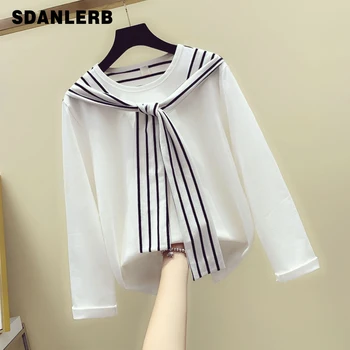 

Fall White T Women's Long Sleeve 2019 Autumn Loose Crew Neck Navy Wind Pull Shirt Student Sweatshirt Pullover Coat Hoodies