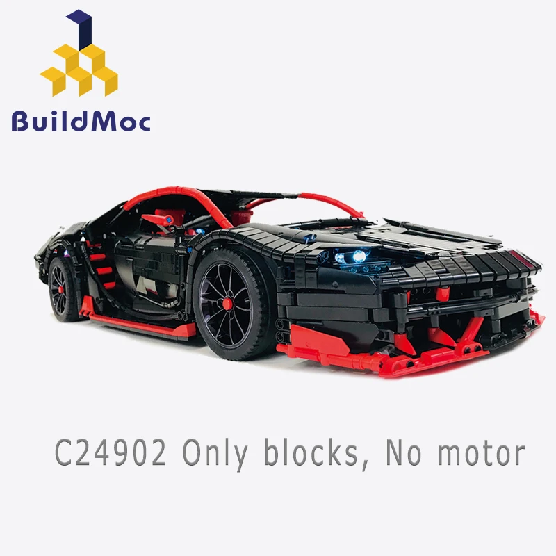 BuildMOC Радиоуправляемая машина Lamborghinis Roadster с функцией питания, строительные блоки для автомобилей, кирпичи, Детские технические игрушки, 20091 MOC 12560 - Color: C24902
