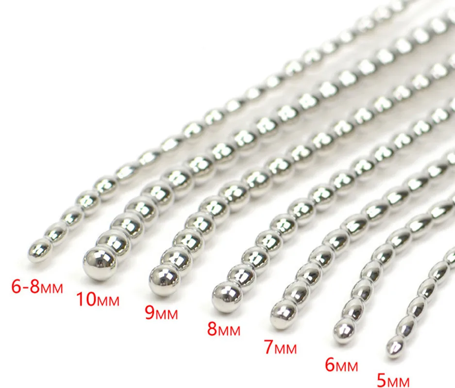 Solid 304 Stainless Steel Pull Beads Urethral Sound Insertion 7 Size Urethral Dilators Stimulate Sex Toys for Men Penis Plug