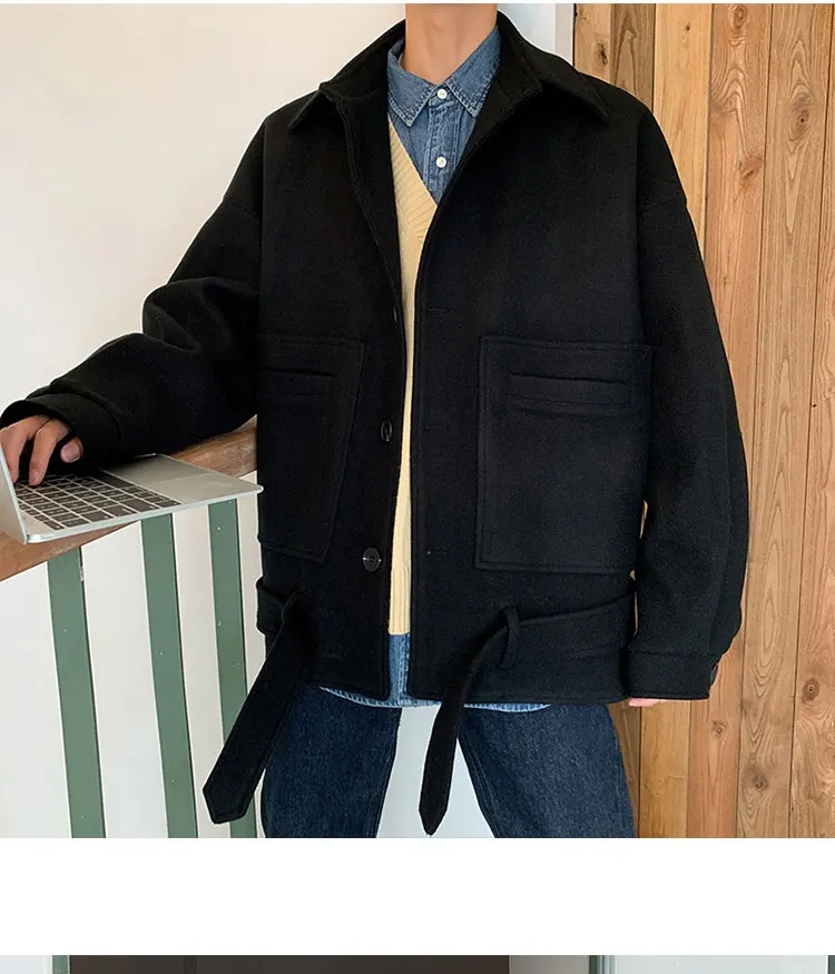 LAPPSTER Для мужчин корейские модные зимние пальто мужское шерстяное пальто черный Harajuku пальто пара черные шерстяные дизайнерская осенняя одежда