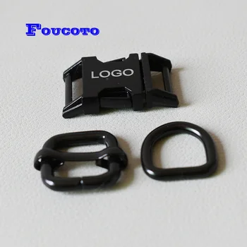 

50 sets 15mm engrave logo ID Metal hardware clip buckle D rings belt buckle adjuster for paracord dog collar sewing accessories