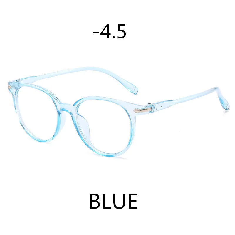 Elbru, анти-синий светильник, очки для близорукости, для женщин и мужчин, Ретро Прозрачная оправа, линзы, близорукие очки, близорукость с градусом-1.0to-6,0 - Цвет оправы: Blue -4.5