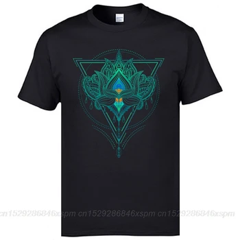 

one yona Black Tee Shirts Youth Cotton Brand Clothing Oriental Lotus Flower Ornament Geometric Triangle Graphic T-Shirts OM