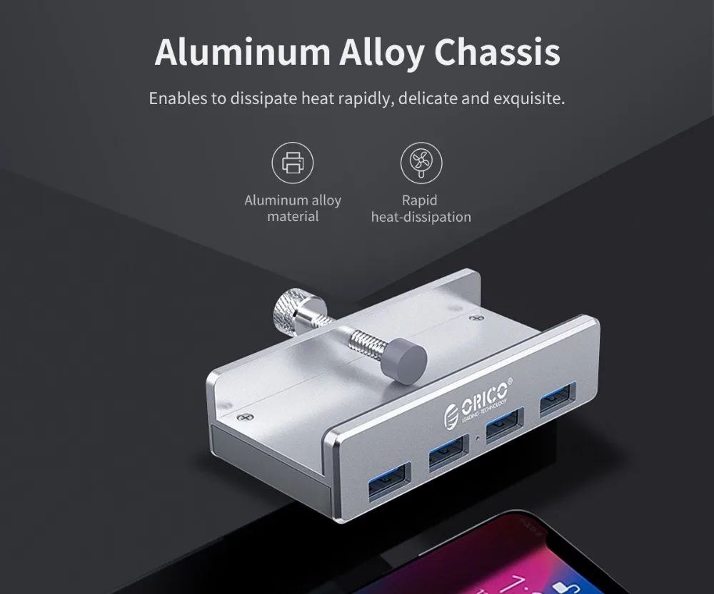 Настольная usb-хаб 4-Порты и разъёмы USB 3,0 концентратор зажим дизайн наращивания на заколке, алюминиеывый сплав передачи данных зарядки для настольных ПК ноутбук компьютер ПК