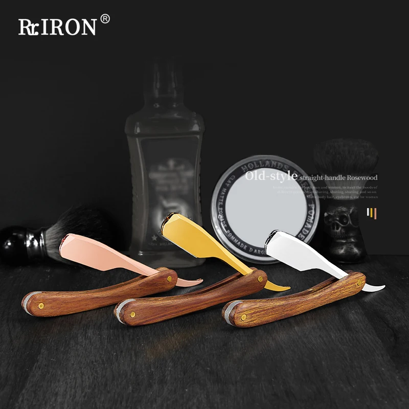 RIRON Barbershop Manual Straight Razor With Wood Handle Clip-On Fold Shaver For Men Hair Cut | Красота и здоровье