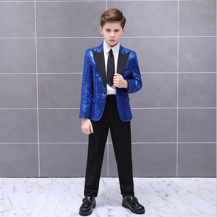 Blue 2 pcs set Фантазийный Детский карнавальный новогодний костюм на Хэллоуин для мальчиков костюм с блестками полный комплект для мальчиков, подарок на день рождения для детей, От 3 до 13 лет для мальчиков - Цвет: Blue 2 pcs set