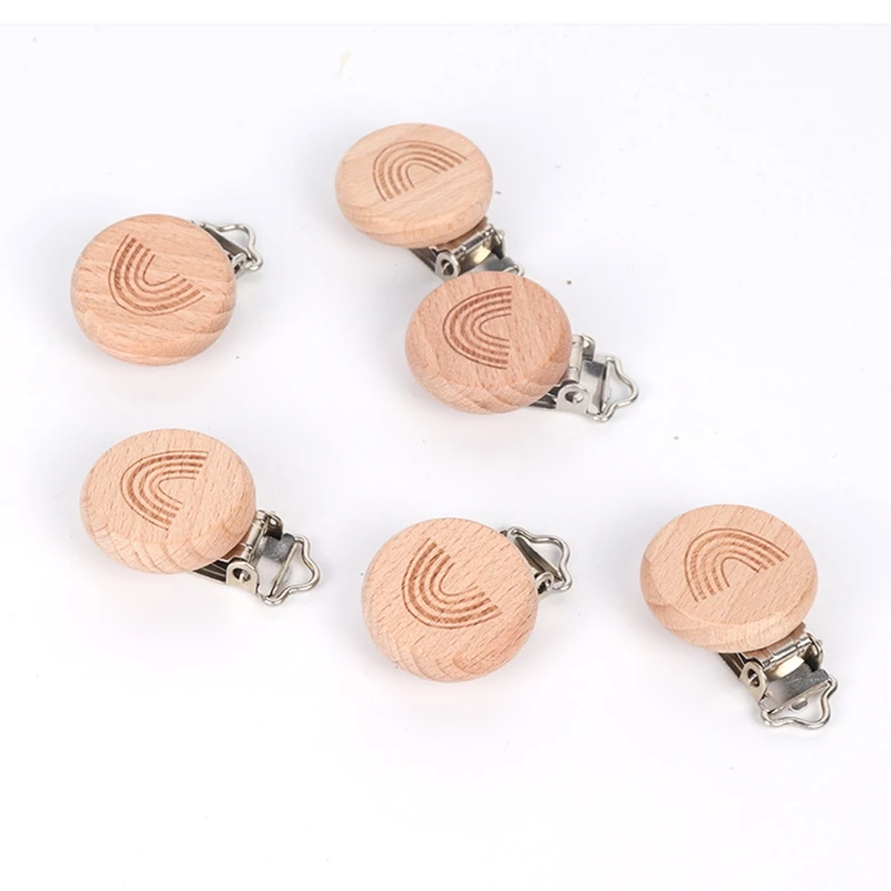 

1pc Rainbow Wooden Pacifier Clip Beech Wood Baby Dummy Clips DIY Pacifier Chain L4MC