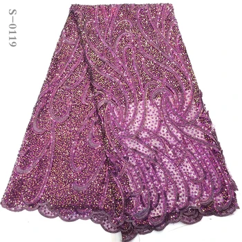 

2020 Sequin Lace Fabric Mesh Purple Color African Embroidery Sequence Nigerian French Party Latest High Quality Tulle Hot Sale