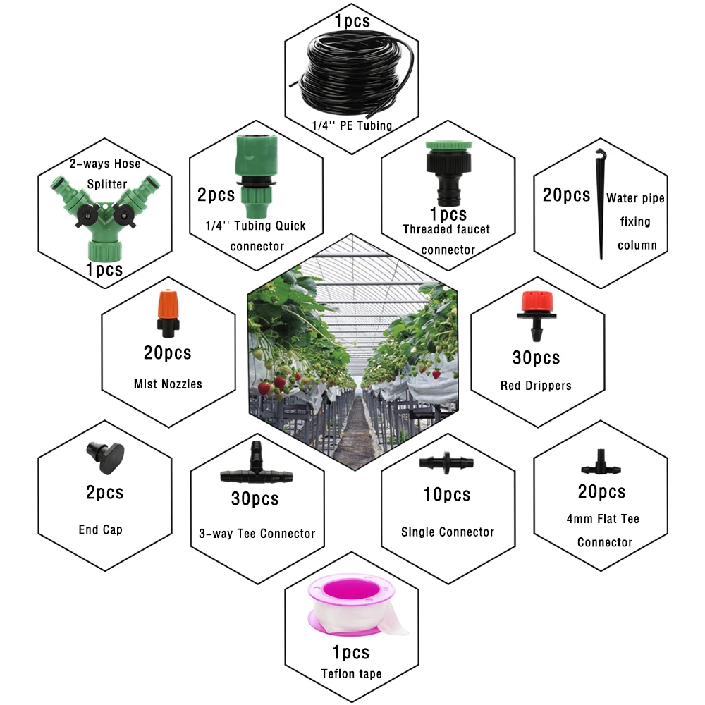 

137 Pcs 30M Irrigation Drip Kit Adjustable Automatic Micro Garden Irrigation System Atomizing Nozzles Drippers Watering Drip Kit