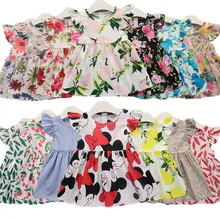 Платья для девочек новые летние платья без рукавов с милым рисунком Минни Маус в полоску из хлопка и конопли