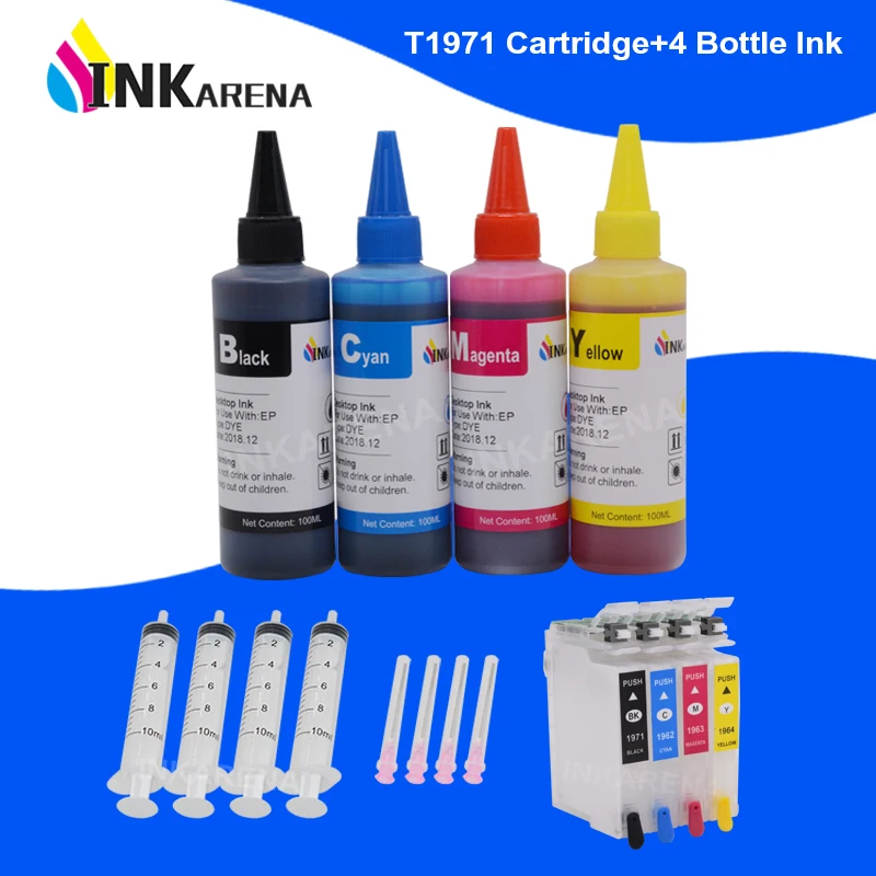 Чернила и картридж для принтера INKARENA 400 мл Epson T1971 XL Expression XP 101 201 211 401 204 104 214 411 WF-2532 |