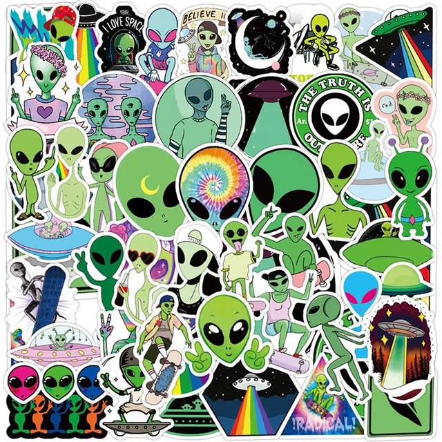 UFO Alien Adesivos para Crianças, Desenhos Animados, Laptop, Motocicleta,  Bagagem, Telefone, Guitarra, Skate, Impermeável, Etiqueta de