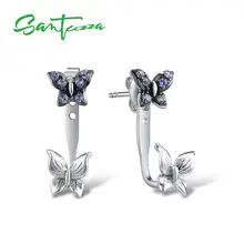 SANTUZZA серебряные серьги для женщин из чистого 925 пробы серебра Элегантные Синие белые бабочки трендовые серьги-гвоздики модные ювелирные изделия