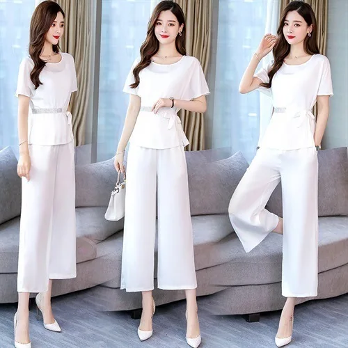 

Fashion Simple Cool Comfortable Slimming Waist Hugging Solid Color Two-Piece 2019 Summer WOMEN'S Suit Two-Piece Set