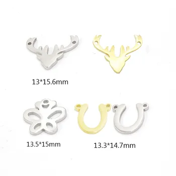 

Gold /Steel Antler Butterfly Horseshoe Charm Stainless Steel Accessories Double Hole Connector Mirror Polish Pendant