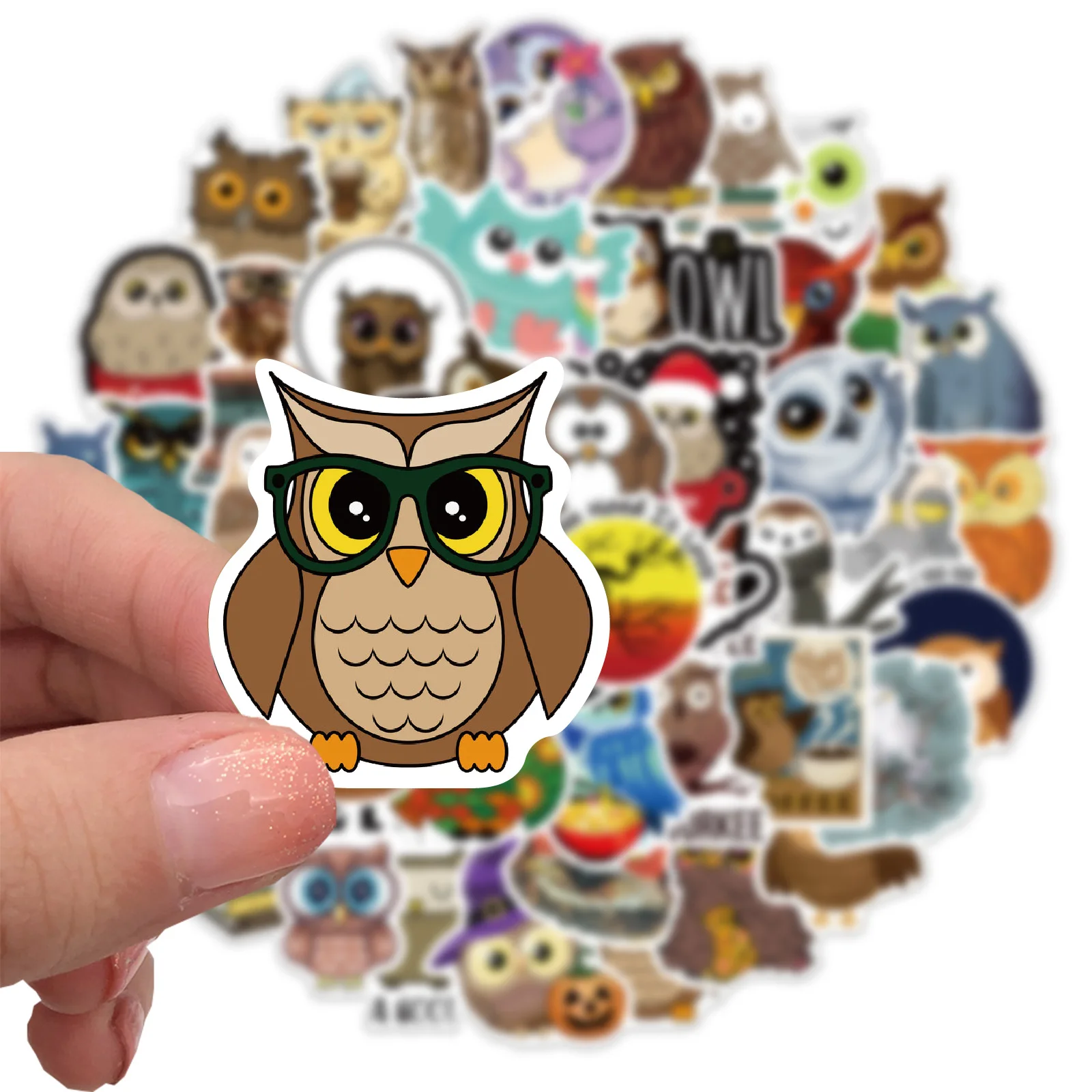 10/30/50pcs  Cartoon Cute Owl Stickers  Hunting At Night Flying Birds Personalized Decoration Luggage Compartment Notebook Cases