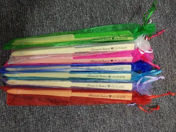 

50pcs Personalized Wedding Favors and Gifts For Guest Silk Fan Cloth Wedding Decoration Hand Folding Fans +Customized Printing