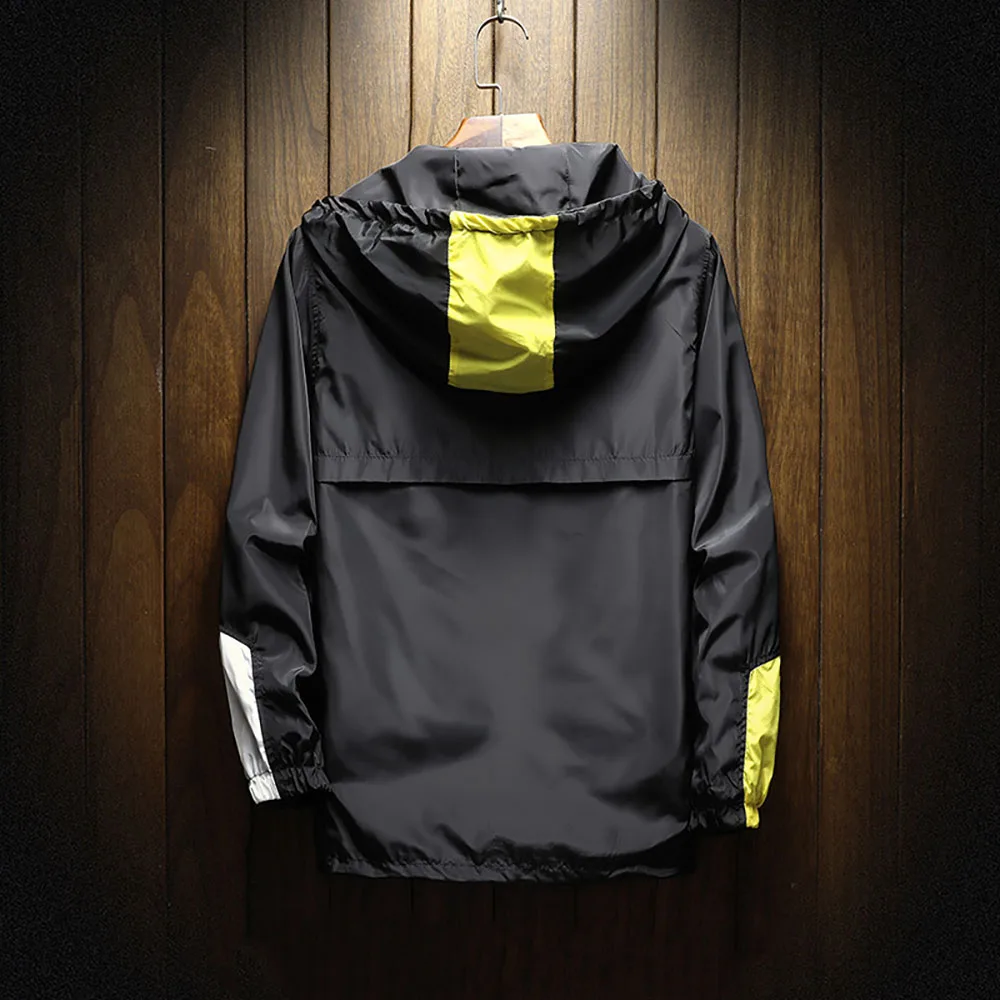 2021 New Mens Spring Autumn Jacket Zipper Casual Hooded Bomber Jakcet Fashion Patchwork Windbreaker Jacket Men Coat Clothing