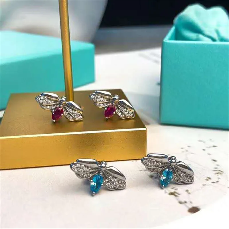 

New work Feminine elegance charm Zircon Flower rhyme bee Earring S925 Sterling silver Jewelry Luxury brands Valentine's Day gift