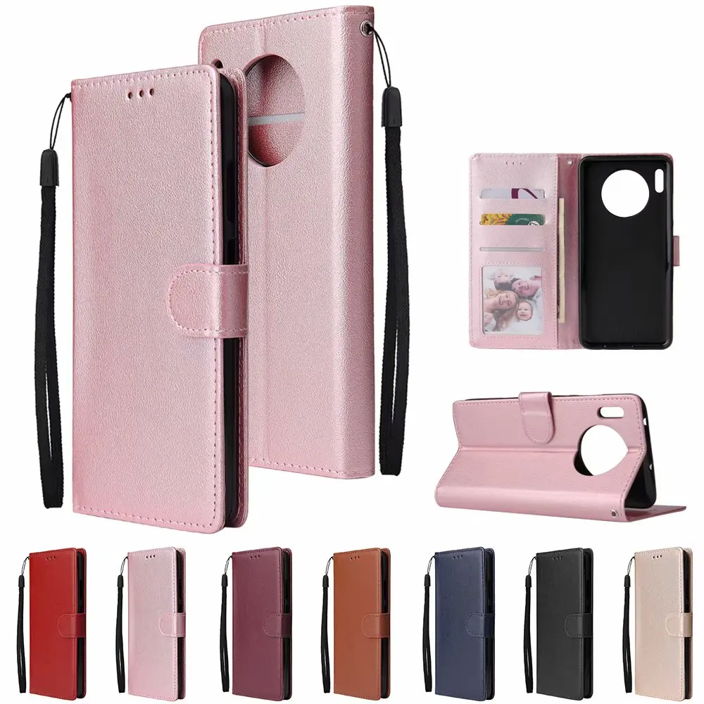 100 шт/партия, однотонный кошелек, искусственная кожа+ ТПУ, чехол для huawei mate 30 mate 30Lite mate 30Pro с фоторамкой, отделения для карт