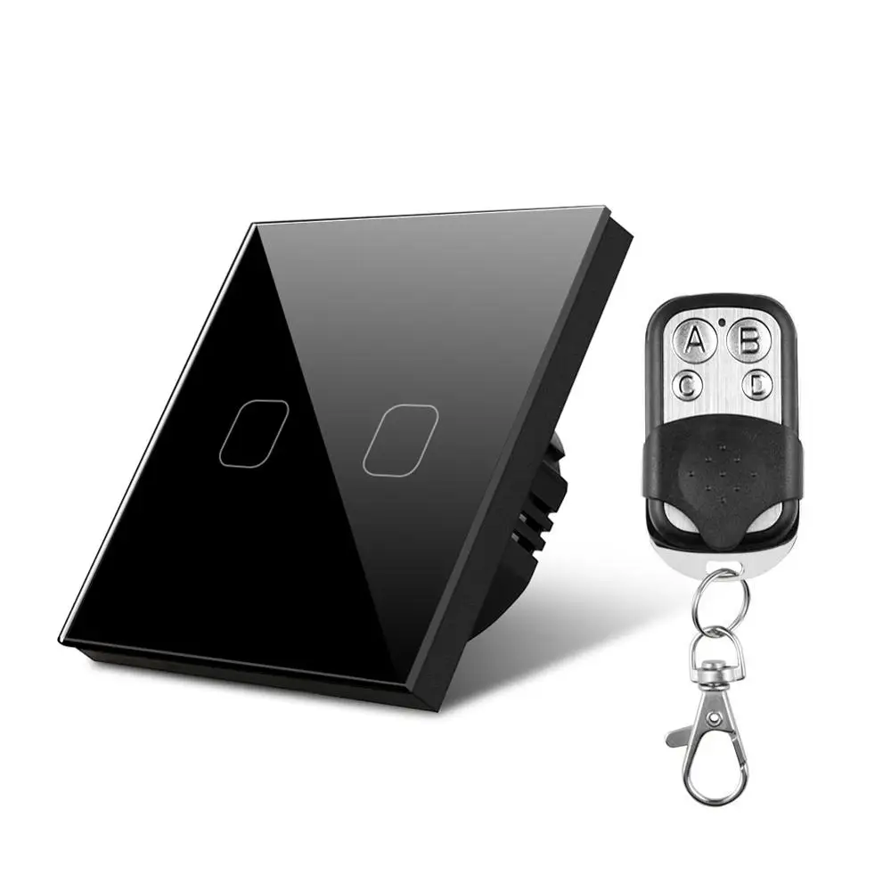Сенсорный выключатель, умный светильник, настенный выключатель, 1, 2, 3 комплекта, 1 способ, 220 В, стандарт ЕС/Великобритания, водонепроницаемый беспроводной пульт дистанционного управления - Цвет: Black With Remote