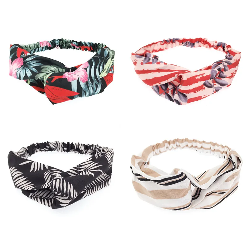 Повязка для волос с цветочным принтом женская однотонная мягкая эластичная