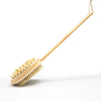 

2-in-1 Natural Bristles Body Brush Double Sided Exfoliating Back Scrubber Spa Shower Bath Brushes Long Handle Wooden