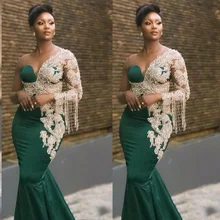 WUZHIYI Aso Ebi africano con cuentas de satén verde sirena baile de graduación vestido de lujo 2022 un hombro Formal Vestidos de fiesta de noche de talla grande
