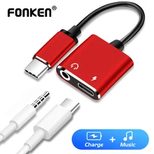 FONKNEN 2 в 1 usb type C до 3,5 мм конвертер USB-C адаптер для быстрой зарядки адаптер для наушников Разъем для наушников кабель для зарядки