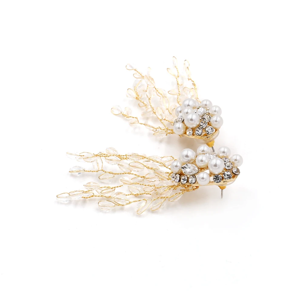 Vodeshanliwen ZA New Crystal Tassel Earrings For Women Fashion Imitation pearl Statement Big Earrings New Accessories