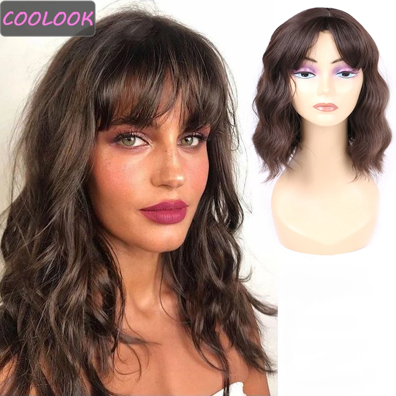 

Short Wavy Bob Wigs with Bangs Pink Green Gary Wavy Wigs High Temperature Synthetic Fiber Cosplay Lolita Wigs for Black Women