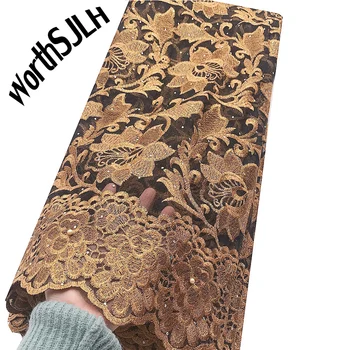 

Yellow African Lace Fabric 2020 High Quality With Stones Embroidery Nigerian Lace Fabric For Women French Mesh Lace Fabric