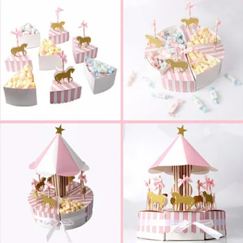 

Creative Paper Cake Kids Decoration Carousel Gift Box Wedding Favors Souvenirs Guests Party Baby Shower Anniversaire