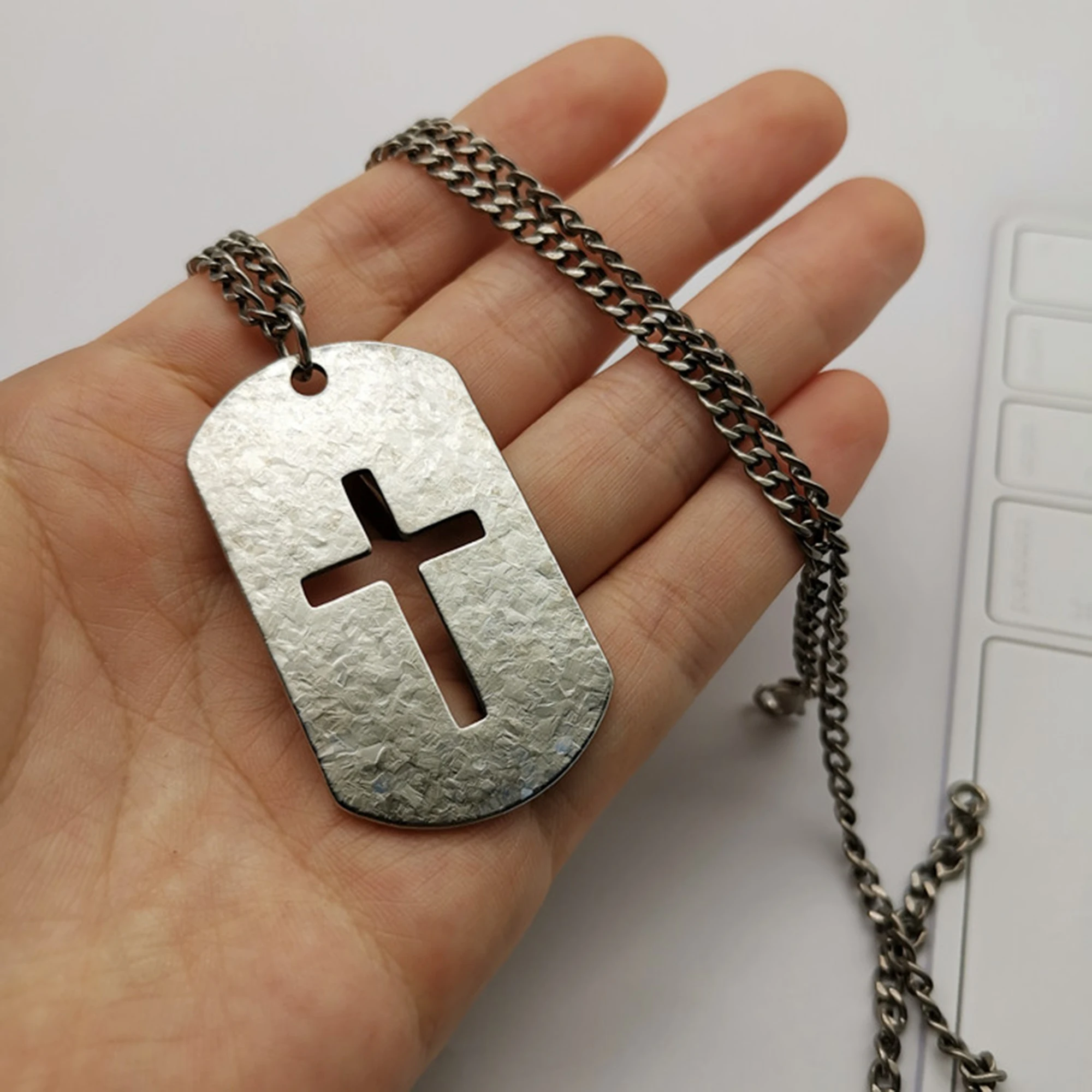 Pure Titanium Hollow Cross Dog Tag Pendant 50x28 Mm with Necklace