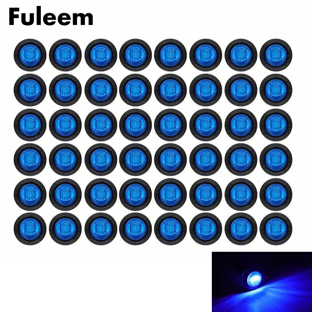 

Fuleem 50PCS 3led Blue 3/4 Inch Mini Led Marker Clearance Light side marker lights 12V Waterproof