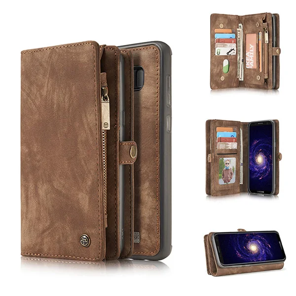 Чехол-книжка из натуральной кожи для samsung S9, S8 Plus, Note 9, 8, S7 Edge, 2 в 1, съемный магнитный кошелек, чехол для телефона+ пленка - Цвет: Brown