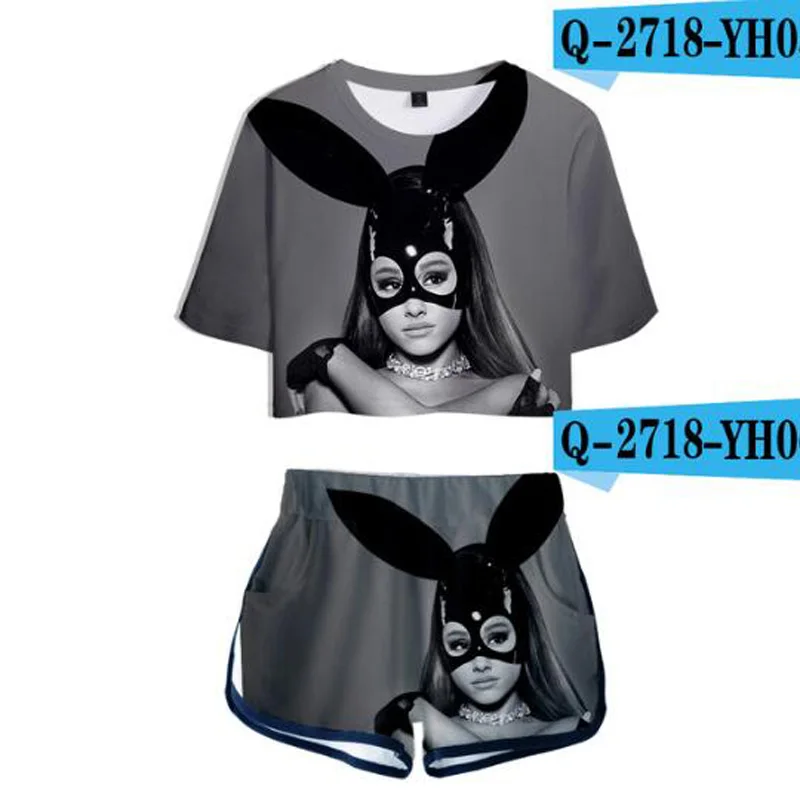 

2019 New Ariana Grande 3D Printed Two Piece Set Women Suits Crop Top T Shirt +Shorts Outfits Women's Tracksuits Tumblr Clothes
