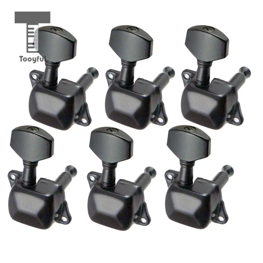 Tooyful 6 Pieces Semiclosed Iron Tuning Pegs Tuners Machine Heads 6R for Electric Guitar Parts Black	