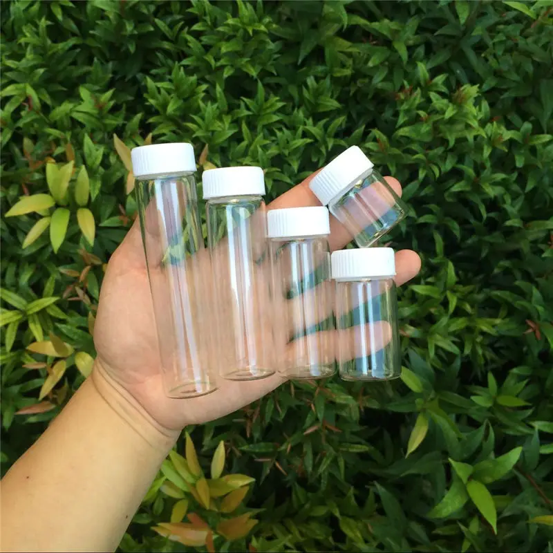 

15ml 25ml 40ml 50ml 60ml Hyaline Glass Jars White Plastic Lid Clear Vitreous Bottle Refillable Perfume Vials 50Pcs Gifts