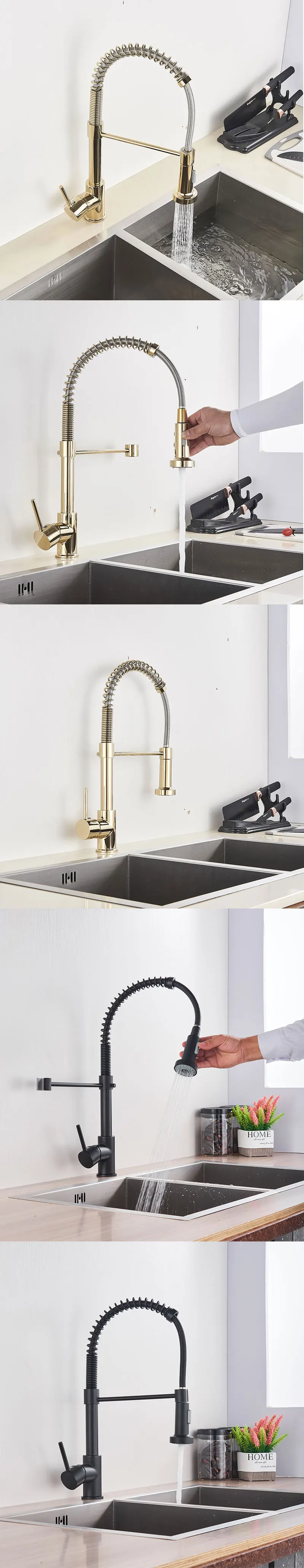 2-Way Brass Modes 360 Free Rotation Spout Pull Down Kitchen Sink Faucet In Different Colors