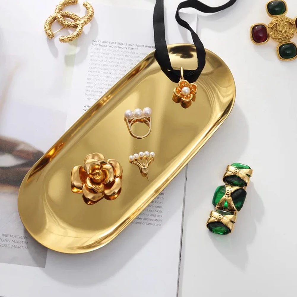 New 2020 Kitchen Colorful Metal Storage Tray Gold Oval Dotted Fruit Plate Small Items Jewelry Display Tray Mirror