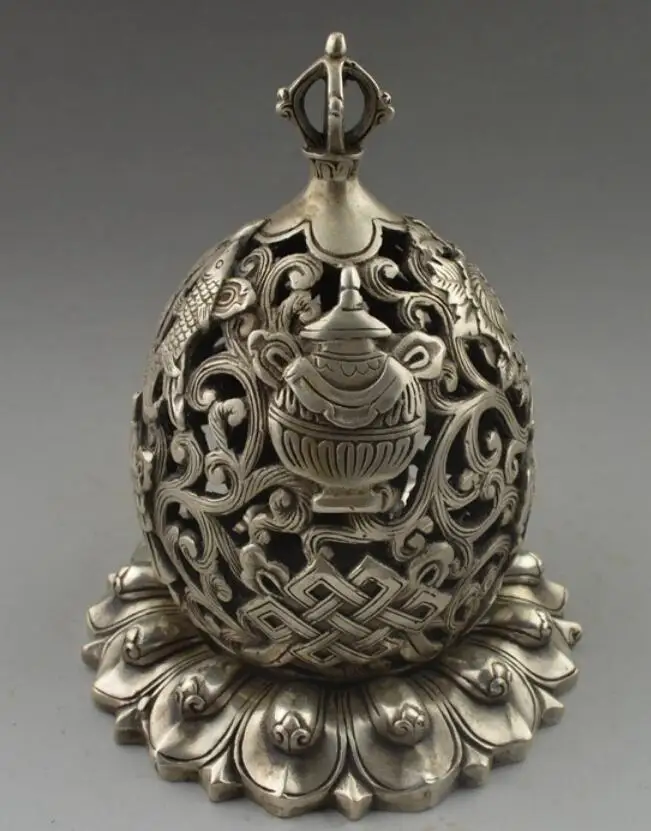 

Chinese Collectible Decorated Handwork Tibet Silver Carved Lotus Incense Burner